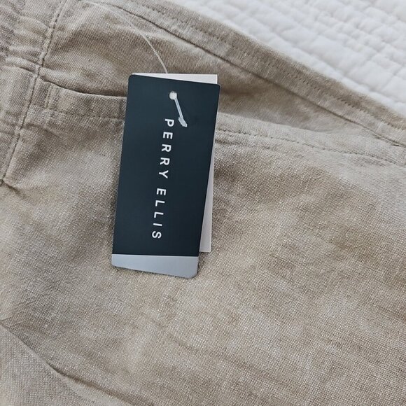 NEW Perry Ellis Linen Blend Pullup Drawstring Pants Men's 38x32 Tan NWT Resort - Picture 10 of 15